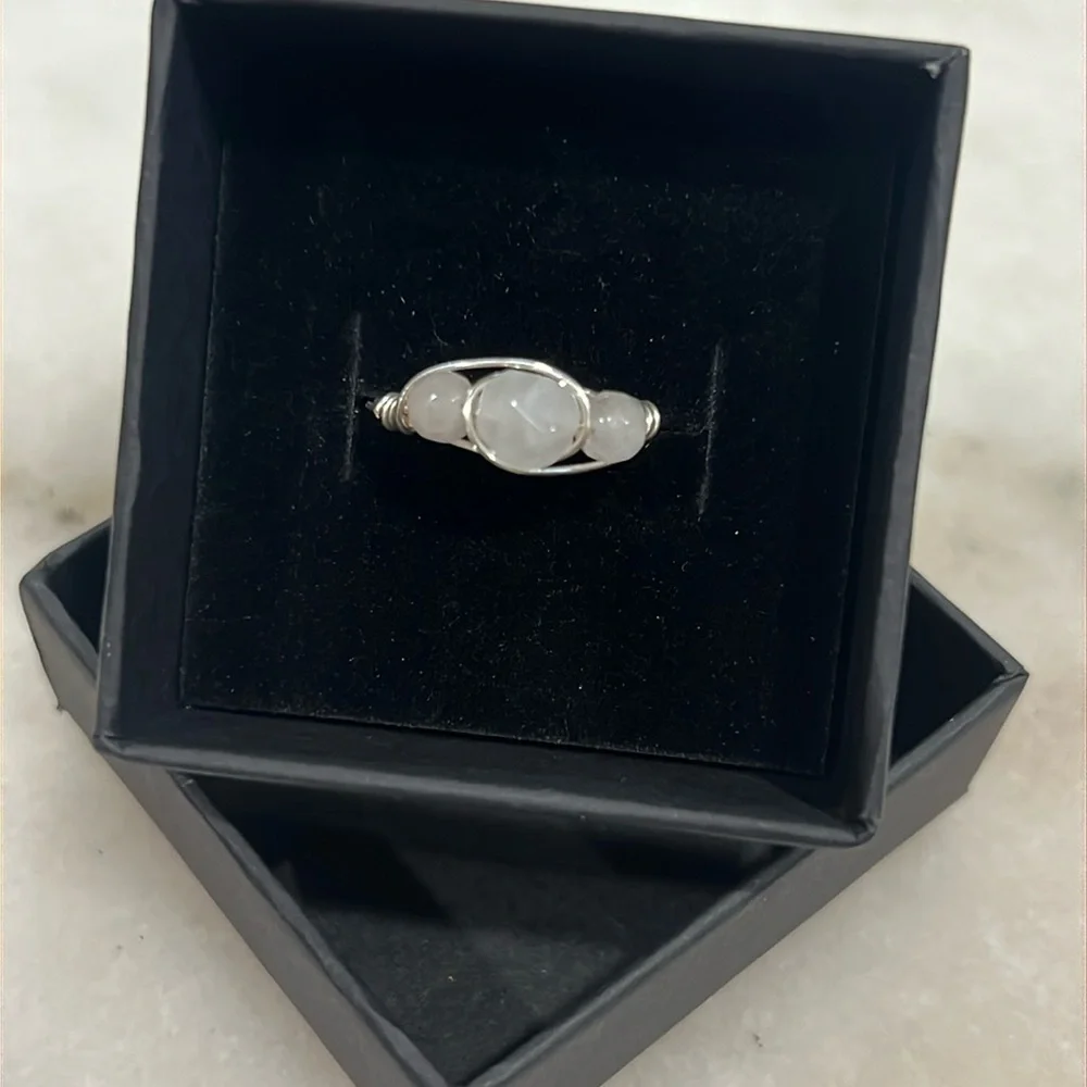 3 Stone Rose Quartz Hand Wrapped Copper Wire Ring